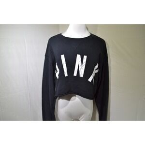 Victoria's Secret PINK Logo Slouchy Cropped‎ Pullover Sweater Black Size Small